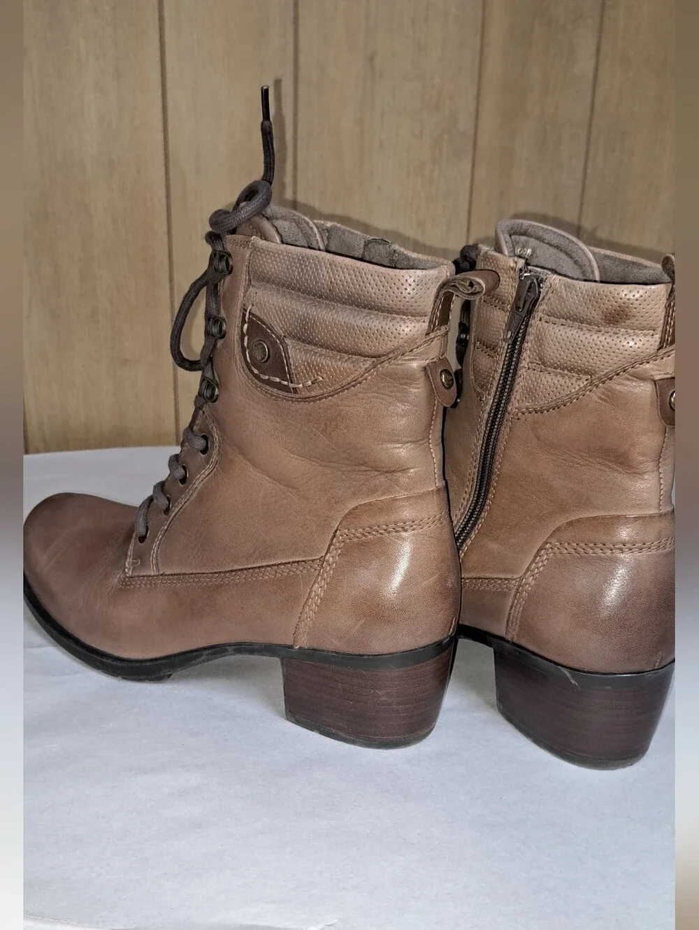Earth Shoes Denali Anchor Lace Up Side Zip Heel Boots Walnut Brown Size 11 M